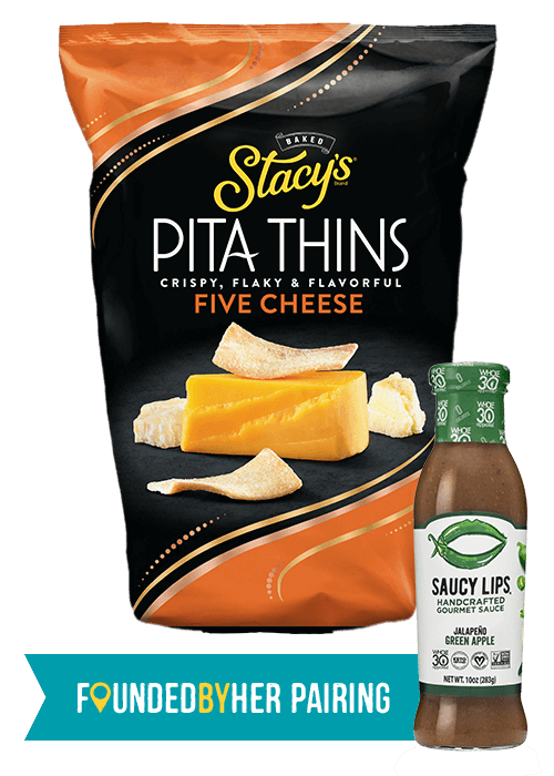 Bag of Stacy's® 5 Cheese Pita Thins Founded By Her Pairing - Saucy Lips Handcrafted Gourmet Sauce